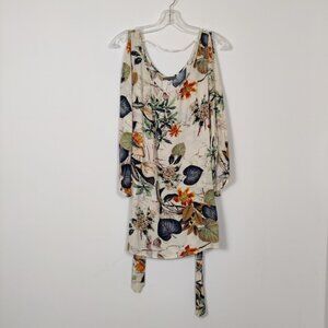 Suzy Shier Women's Cut Out Sleeve Floral Midi Dress Size Large Bohemian Boho